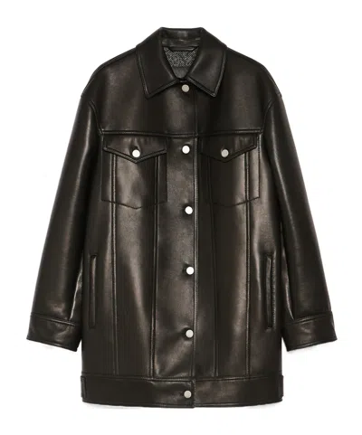 Max Mara Long-sleeved Leather Jacket In Black