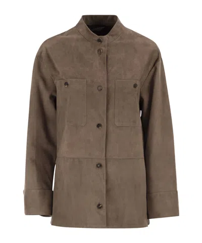 Max Mara Long-sleeved Leather Jacket In Brown