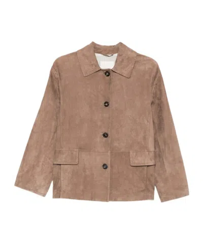 Max Mara Long-sleeved Leather Jacket In Neutral
