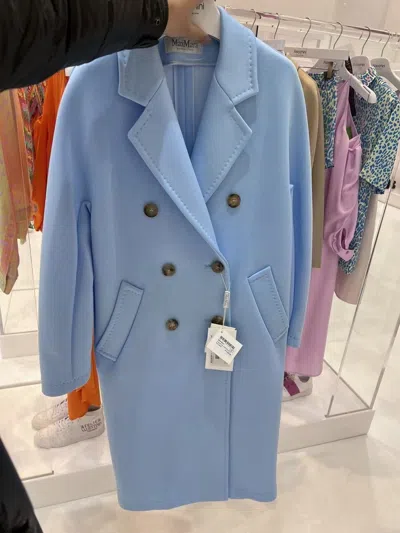Max Mara Long-sleeved Logo Coat In Blue