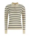 Max Mara Gitano Cashmere Silk Striped Collared Sweater In Neutral