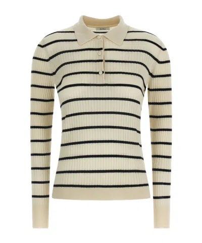 MAX MARA GITANO STRIPED RIBBED POLO TOP