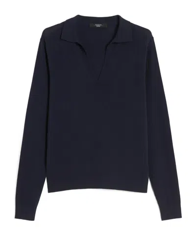 Max Mara Long-sleeved Polo Shirt Sweater In Blue