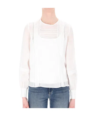 Max Mara Long-sleeved Round-neck Blouse In White