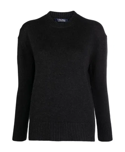Max Mara Long-sleeved Round Neck Sweater In Grey