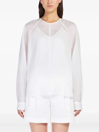 Max Mara Long-sleeved Sheer Blouse In White