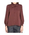 Max Mara Melania Silk Shirt Bow Detail In Brown