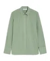 Max Mara French Collared Shirt With Back Yoke And Pleat In Gray
