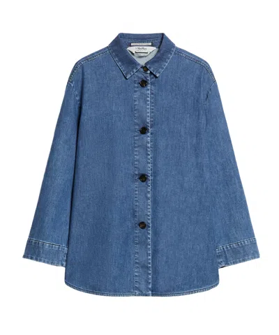 Max Mara Long-sleeved Stretch Denim Shirt In Blue