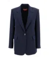 Max Mara Studio Blue Virgin Wool Silk Blazer In Blue