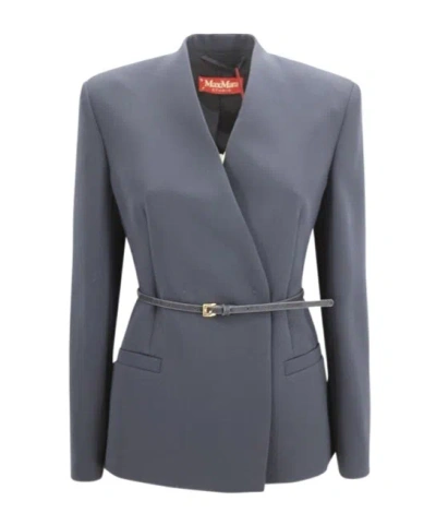 Max Mara Long-sleeved Suit Jacket In Gray