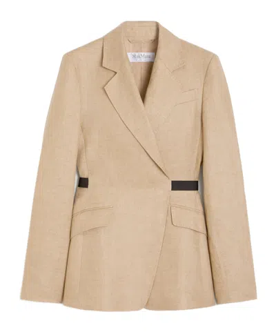 Max Mara Double-breasted Blazer In Wool And Cotton Canvas In Brown