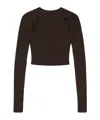 Max Mara Ribbed Brown Top With Cut-out Shoulder Details In Black