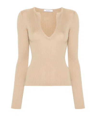 Max Mara V-neck Ribbed-knit Top In Nude