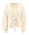 Max Mara Tiberio Virgin Wool Cardigan With Rope At Waist In White