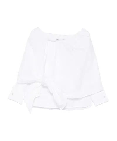 Max Mara Off-the-shoulder Tie-detailed Gathered Cotton-poplin Blouse In White