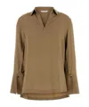 Max Mara Layered Hem V-neckline Pleated Back Blouse In Brown