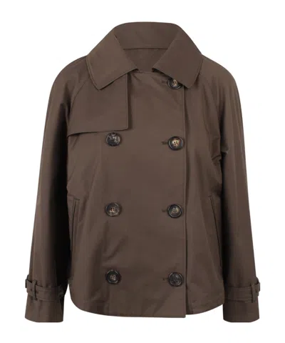 Max Mara Long-sleeved Trench Coat In Brown