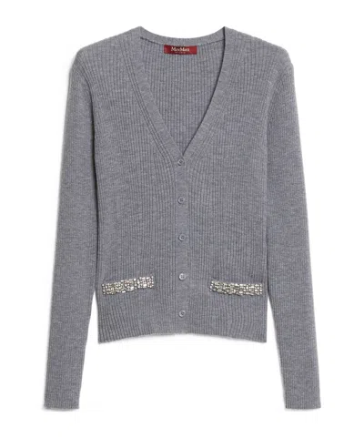 Max Mara Long-sleeved Wool Cardigan In Gray