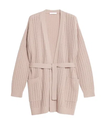 Max Mara Long-sleeved Wool Cashmere Cardigan In Nude