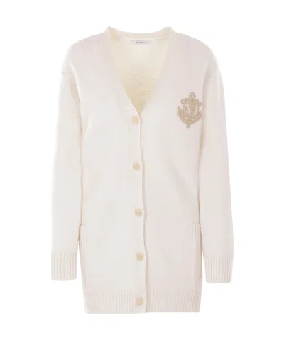 Max Mara Long-sleeved Wool Cashmere Cardigan In White