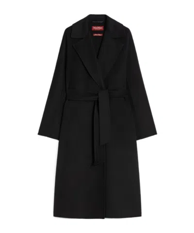 Max Mara Long-sleeved Wool Cashmere Coat In Black