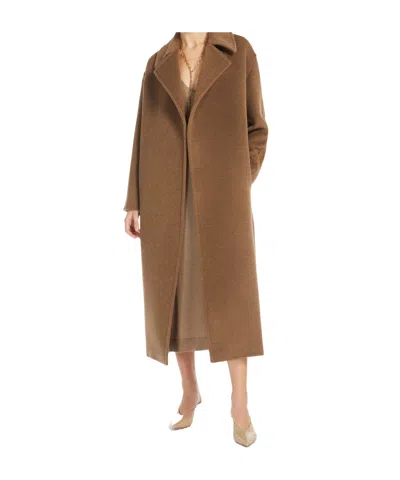 Max Mara Long-sleeved Wool Cashmere Coat In Brown
