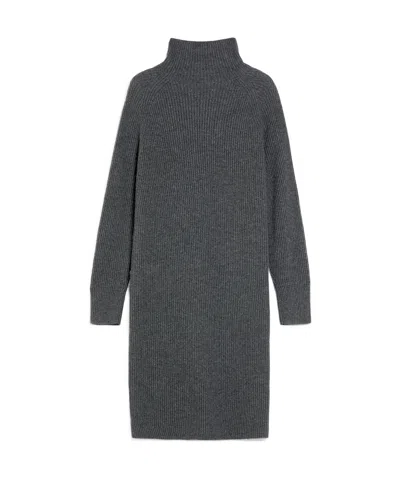 Max Mara Long-sleeved Wool Cashmere Dress In Gray