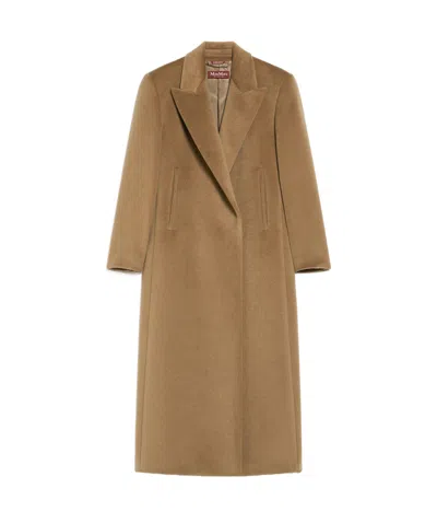Max Mara Long-sleeved Wool Coat In Brown