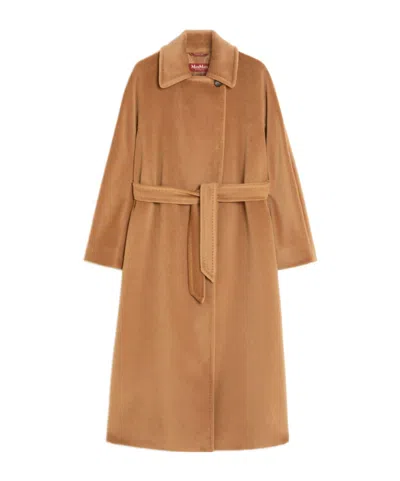 Max Mara Button Detailed Belted Coat In Brown