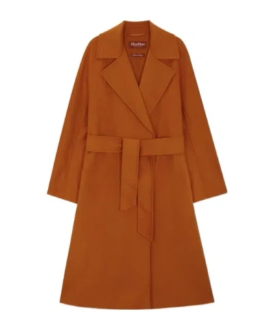 Max Mara Long-sleeved Wool Coat In Brown