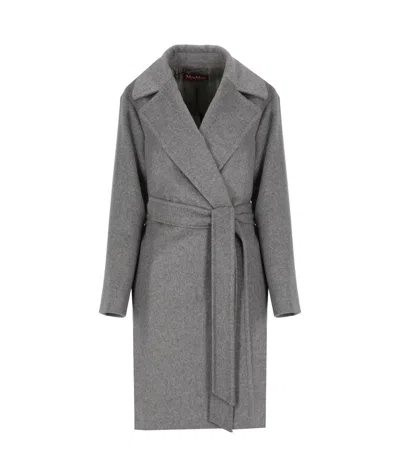 Max Mara Long-sleeved Wool Coat In Gray