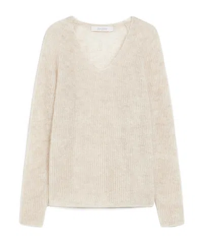 Max Mara Long-sleeved Wool Sweater In White