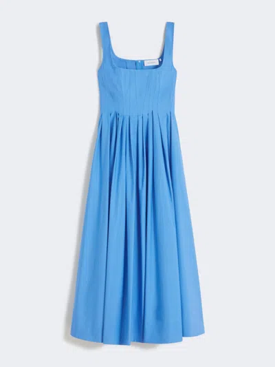 Max Mara Long Sleeveless Pure Cotton Dress In Blue