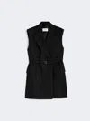 Max Mara Long Sleeveless Wool Blazer In Black