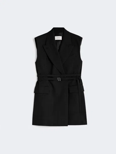 Max Mara Long Sleeveless Wool Blazer In Black