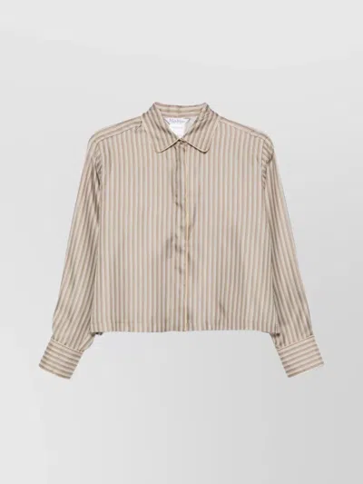 Max Mara Long Sleeves Silk Shirt With Vertical Stripes In Brown