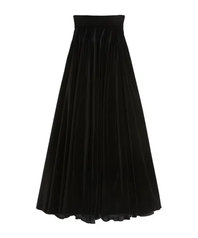Max Mara Long, Smooth Velvet Skirt In Black
