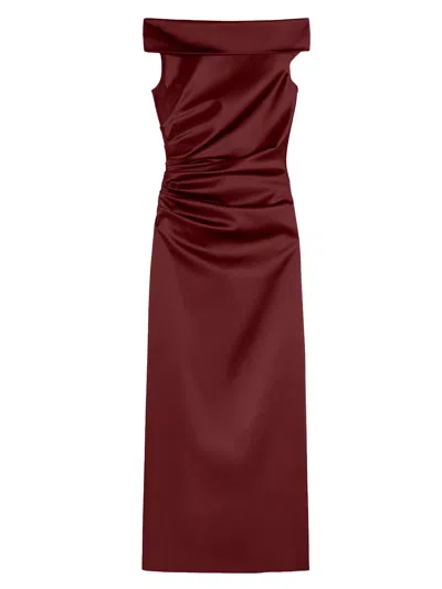 Max Mara Long Stretch Satin Dress In Burgundy
