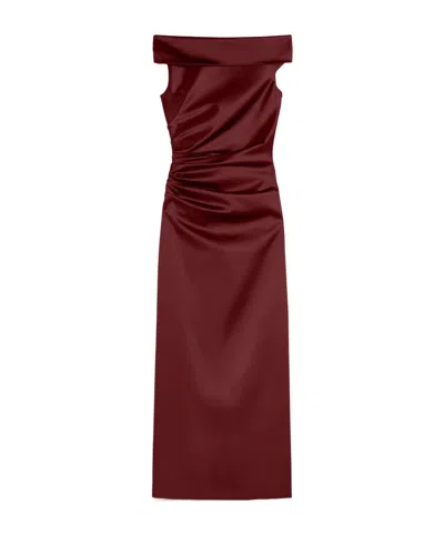Max Mara Long Stretch Satin Dress In Burgundy