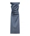 Max Mara Long Stretch Satin Dress In Blue