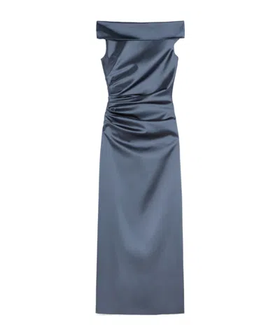 Max Mara Long Stretch Satin Dress In Blue