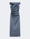Max Mara Long Stretch Satin Dress In Gray