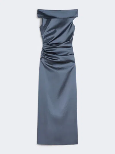 Max Mara Long Stretch Satin Dress In Gray