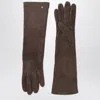 Max Mara Long Suede Nappa Gloves In Brown