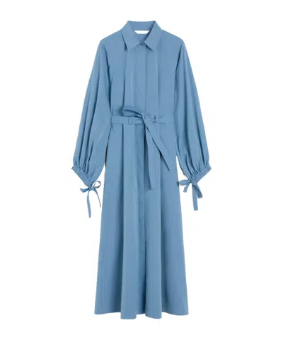 Max Mara Long Taffeta Shirt Dress In Blue