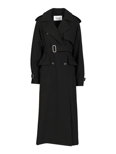 Max Mara Long Trench Coat In Black