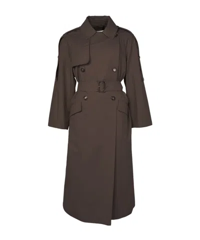 Max Mara Long Trench Coat In Brown