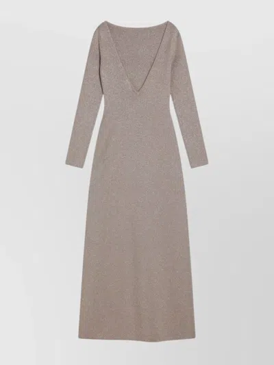 Max Mara Long Viscose And Lurex Yarn Dress In Gray
