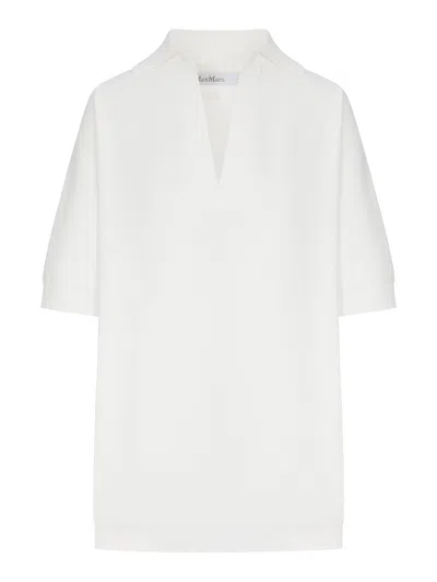 Max Mara Long Viscose Crepe Sweater In White